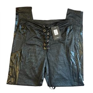 Black Lace-Up Faux Leather Pants